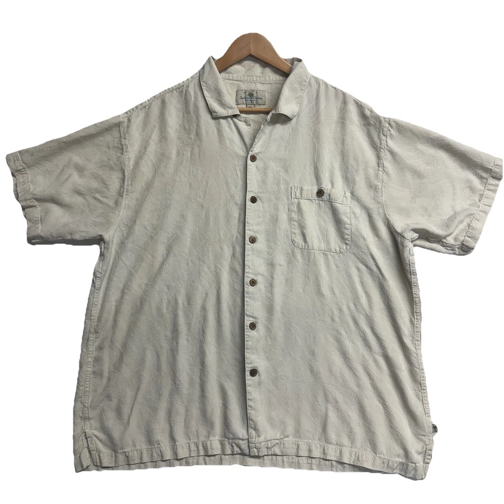 Island Shores XXL‎ 100% Silk Button Shirt Beige Hawaiian Resort Camp